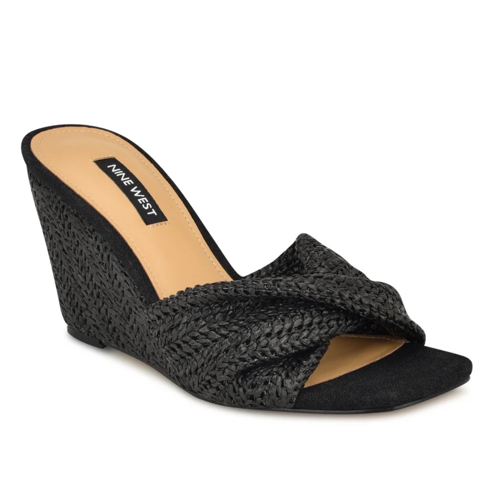 Nine West Black Wedge Slip-On Sandals